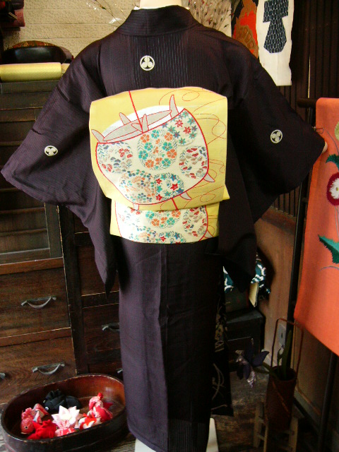 古代紫の裾模様 縦絽着物 - 福助堂
