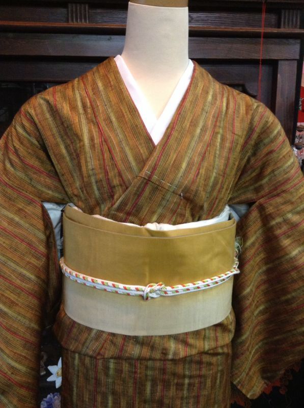 画像: からし色のぼかしの紬名古屋帯