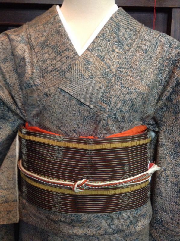 画像: 茶系ストライプ  織りの名古屋帯