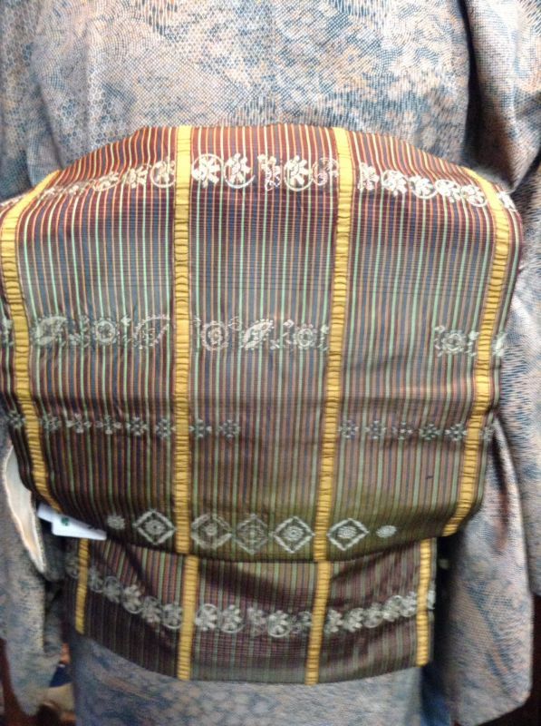 画像1: 茶系ストライプ  織りの名古屋帯