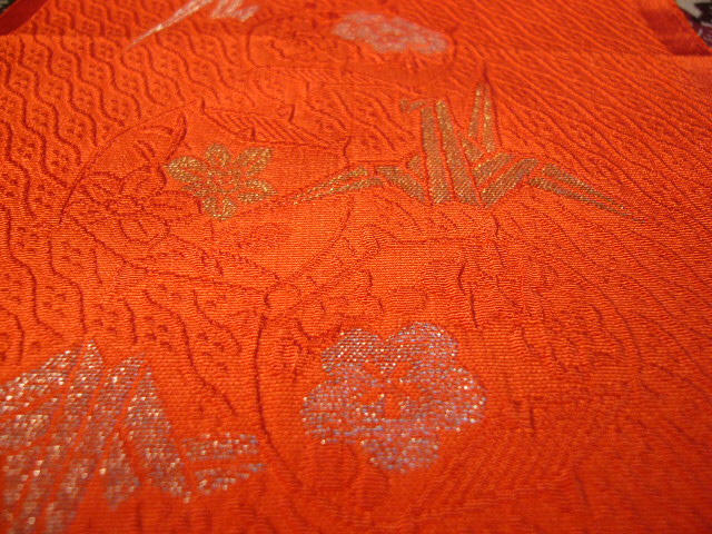 画像: オレンジ地に折鶴の　半襟