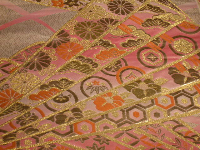 画像: 白地にピンクの扇柄　袋帯